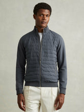 Hybrid Quilt and Knit Zip-Through Jacket in Airforce Blue | Reiss Sale