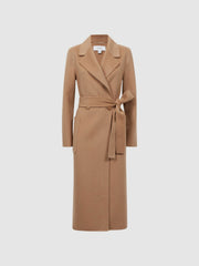 Long Wool Blend Blindseam Coat in Camel | Reiss For Sale