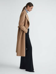 Long Wool Blend Blindseam Coat in Camel | Reiss For Sale