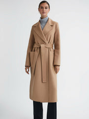 Long Wool Blend Blindseam Coat in Camel | Reiss For Sale