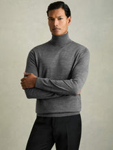 Slim Fit Merino Wool Roll Neck Jumper in Derby Grey Marl | Reiss