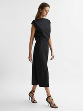 Premium Linen Blend Open-Back Midi Dress in Black | Reiss US