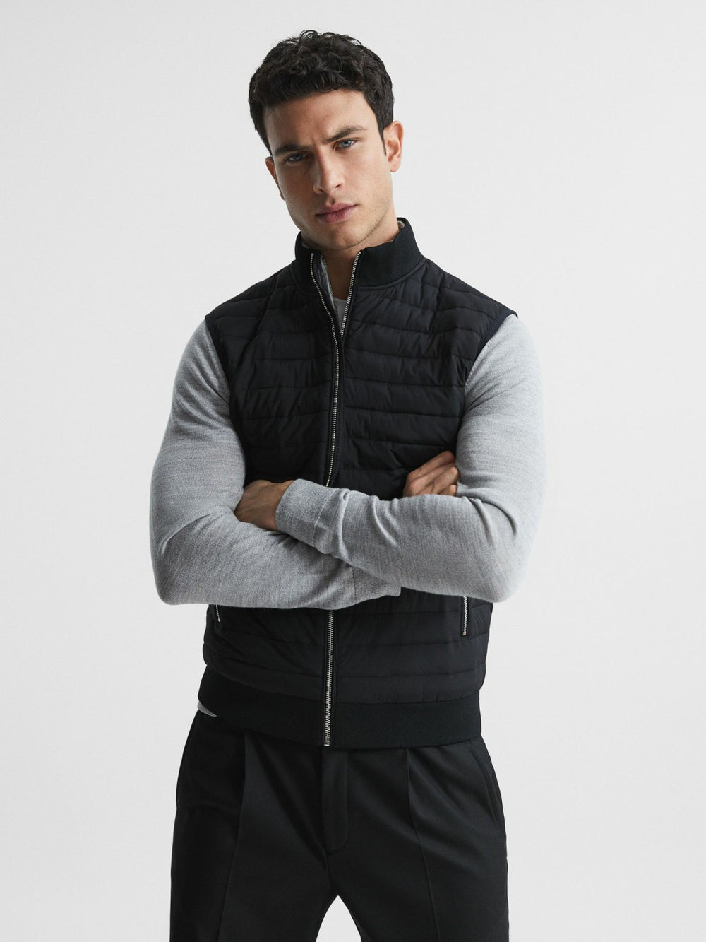 Hybrid Quilted Gilet in Black | Reiss Onsale