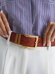 Leather Square Buckle Belt in Tan | Reiss For Sale