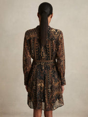 Botanical-Print Chiffon Mini Dress in Navy | Reiss US
