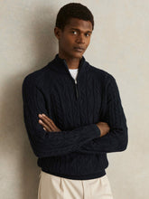 Cable-Knit Half-Zip Jumper in Navy | Reiss Near Me