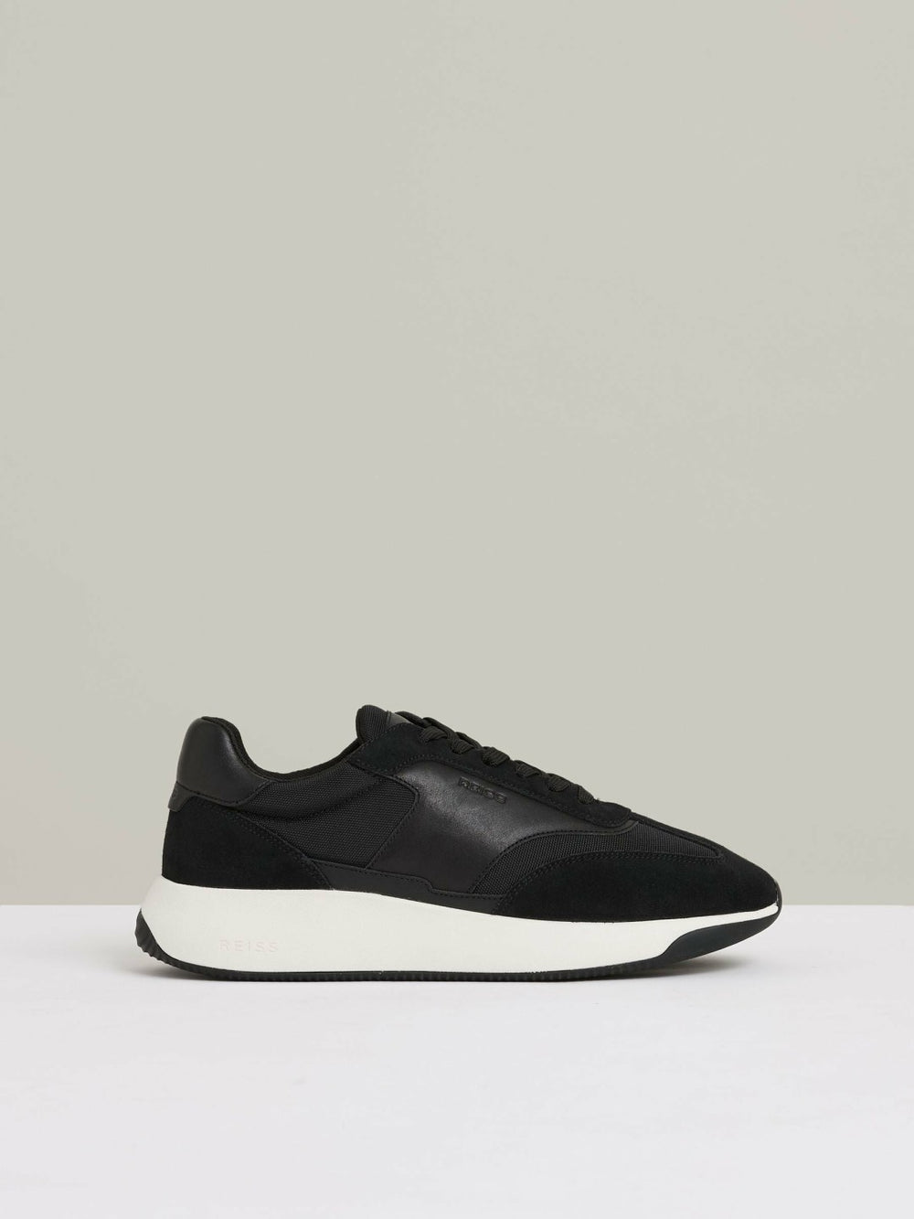 Leather Suede Running Trainers in Black/White | Reiss US