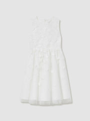 9-13 yrs Tulle Floral-Embroidered Bridesmaid Dress in Ivory | Reiss Onsale