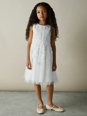9-13 yrs Tulle Floral-Embroidered Bridesmaid Dress in Ivory | Reiss Onsale