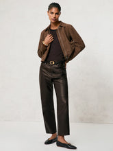Leather Slim-Leg Trousers in Chocolate | Reiss Onsale
