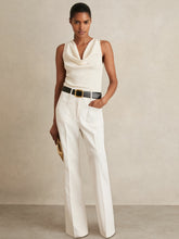 Petite Twill Patch-Pocket Flared Trousers in Cream | Reiss For Sale