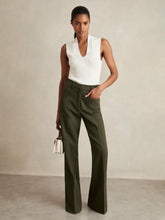 Petite Twill Patch-Pocket Flared Trousers in Green | Reiss Near Me