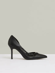 Leather Twist Detail Court Shoes in Black | Reiss Sale