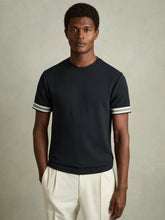 Tape-Cuff Textured T-Shirt in Navy | Reiss Sale