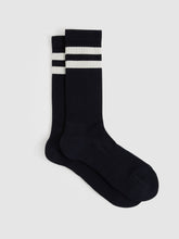 Cotton-Blend Double-Stripe Socks in Navy/Ecru | Reiss US