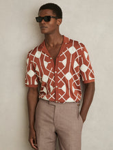 Geometric Embroidery Knit Shirt in Paprika Red | Reiss