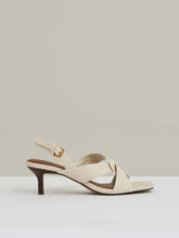 Leather Link-Strap Low-Heel Sandals in Off White | Reiss Onsale