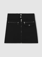 13-14 yrs Piqué Zip-Detail Mini Skirt in Black | Reiss For Sale
