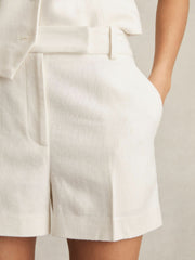 Linen-Blend Tailored Shorts in White | Reiss