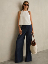 Linen Wide Leg Trousers in Indigo | Reiss Onsale