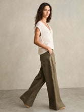 Petite Linen Wide Leg Trousers in Khaki | Reiss