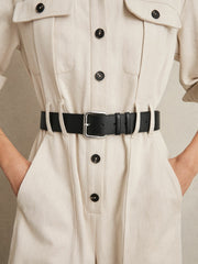 Leather Square Roller Buckle Belt in Black | Reiss Near Me