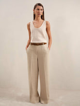 Petite Linen-Blend Wide-Leg Trousers in Neutral | Reiss USA