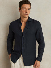 Linen Button-Through Shirt in Navy | Reiss Onsale