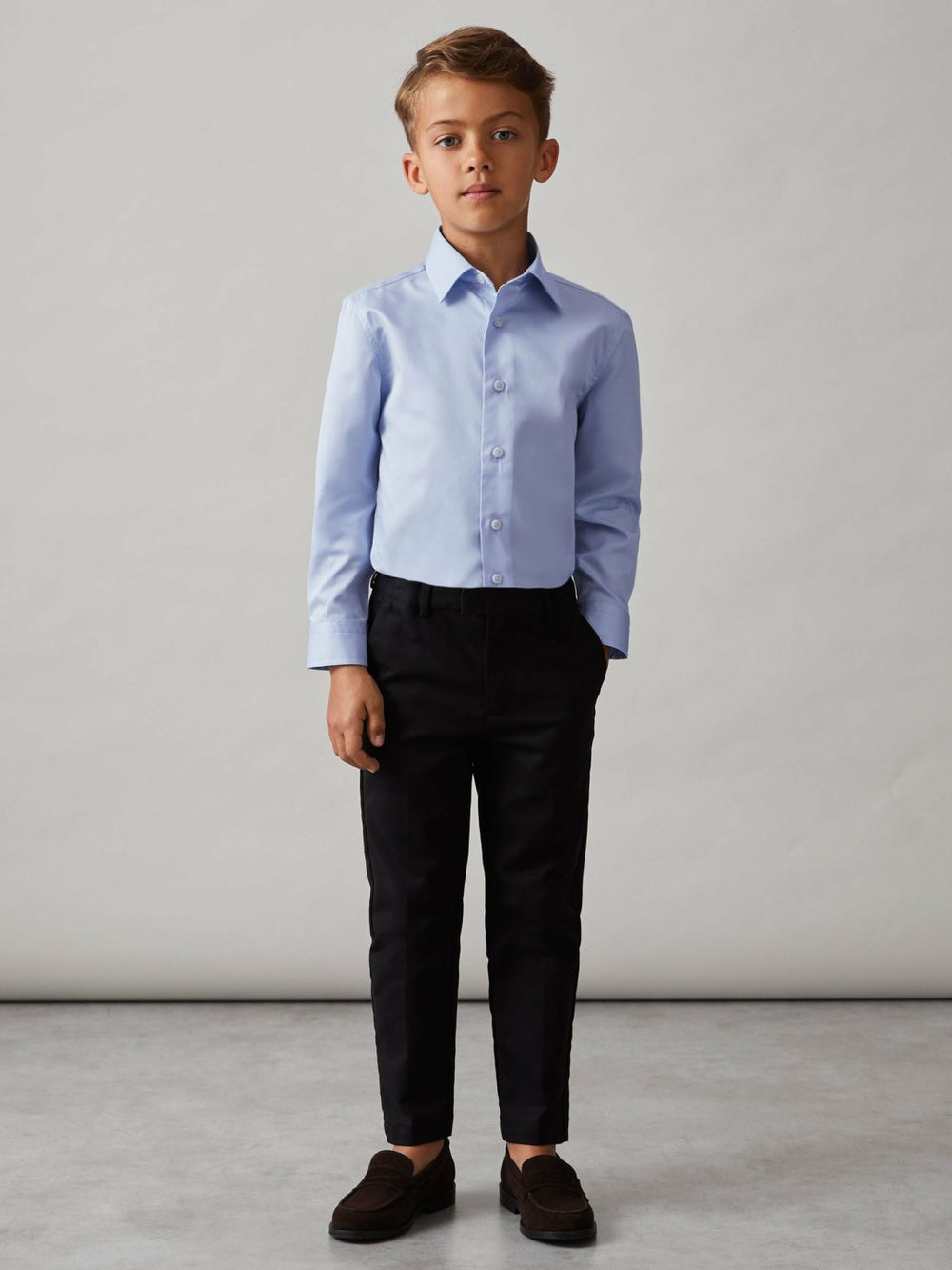 9-13 yrs Slim-Fit Cotton Shirt in Soft Blue | Reiss Near Me