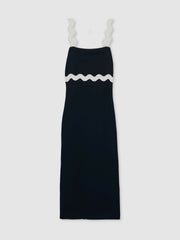Wave-Trim Crepe Midi Dress in Navy | Reiss Near Me