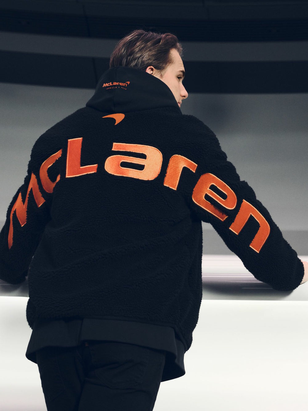 McLaren F1 Team Embroidered Fleece Jacket Unisex Fit in Black | Reiss For Sale