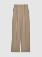Petite Elasticated-Waist Wide-Leg Twill Trousers in Mink Neutral | Reiss Sale