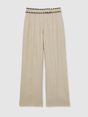 Petite Linen Wide-Leg Whipstitch Trousers in Neutral | Reiss Near Me
