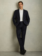 Slim-Fit Wool-Blend Textured Tailored Trousers in Navy | Reiss Near Me