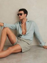 Seersucker Stripe Swim Shorts in Sage/White | Reiss US