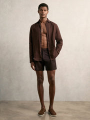 Side-Adjuster Swim Shorts in Chocolate Brown | Reiss Onsale