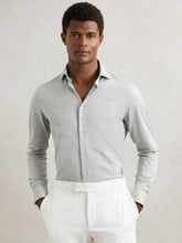 Cotton-Blend Jersey Cutaway-Collar Shirt in Grey Melange | Reiss Discount