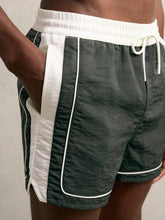 Colour-Block Piped-Trim Swim Shorts in Dark Green/White | Reiss