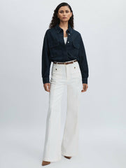 Paige Wide-Leg Patch Pocket Jeans in Ecru | Reiss Sale