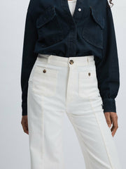 Paige Wide-Leg Patch Pocket Jeans in Ecru | Reiss Sale