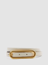 Thin Leather Elongated Buckle Belt in Off White | Reiss