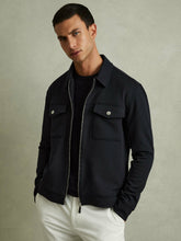 Interlock Jersey Zip-Through Jacket in Navy Blue | Reiss US