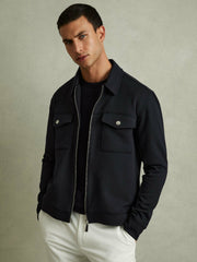 Interlock Jersey Zip-Through Jacket in Navy Blue | Reiss US