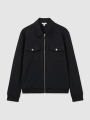 Interlock Jersey Zip-Through Jacket in Navy Blue | Reiss US