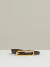 Thin Leather Elongated Buckle Belt in Chocolate | Reiss USA