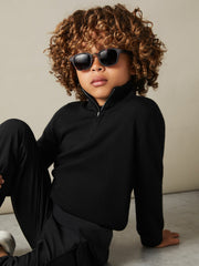 9-13 yrs Merino Wool Half-Zip Funnel Neck Jumper in Black | Reiss For Sale