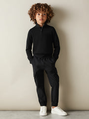 9-13 yrs Merino Wool Half-Zip Funnel Neck Jumper in Black | Reiss For Sale