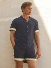 | Ché Cuff Detail Cuban Collar Shirt in Navy | Reiss For Sale