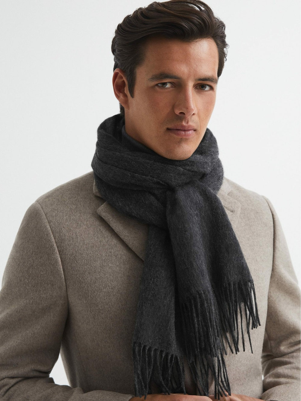 Wool and Cashmere Scarf in Charcoal | Reiss Discount