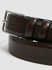 Smooth Leather Belt in Chocolate | Reiss US